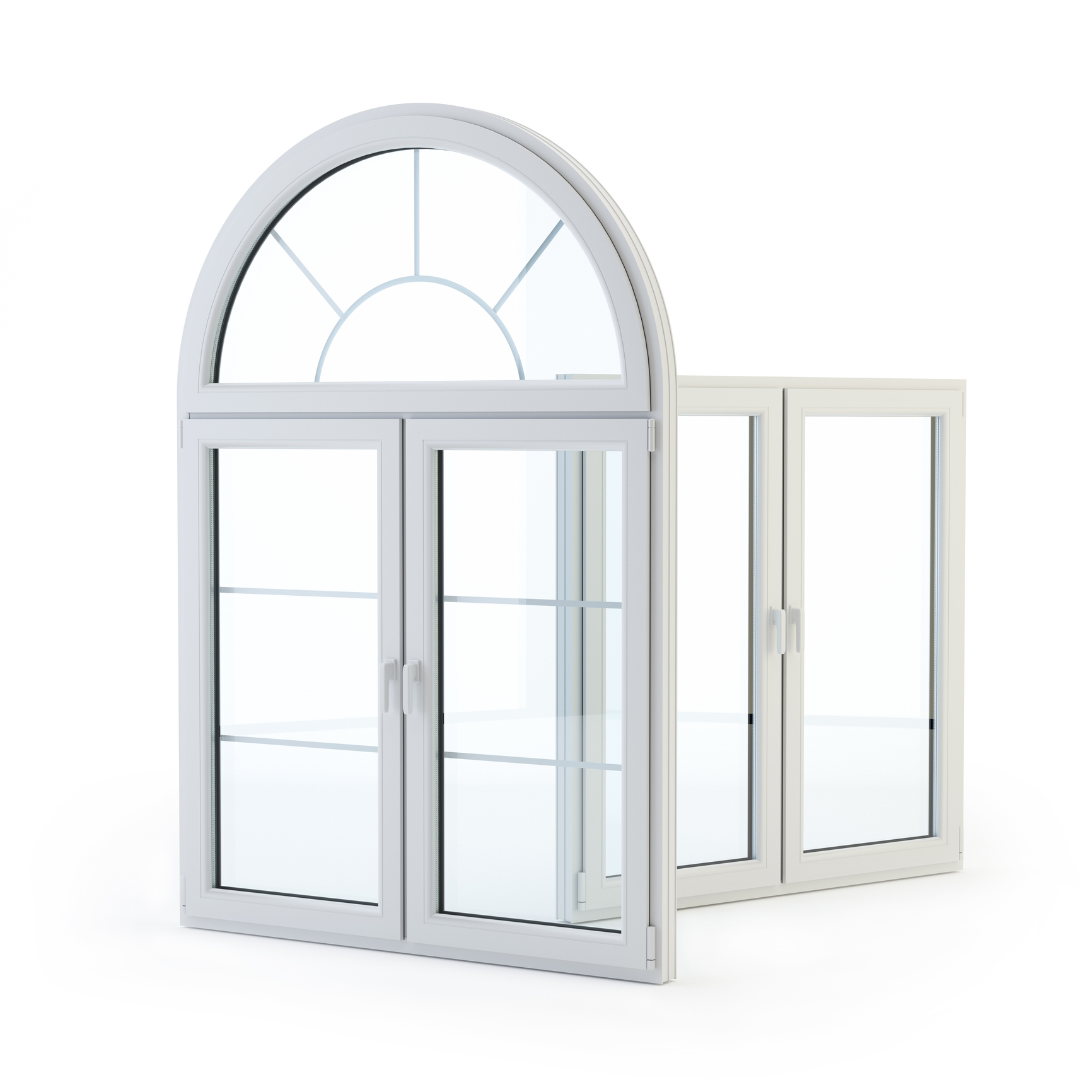 Stock photo of custom window designs on a white background. 